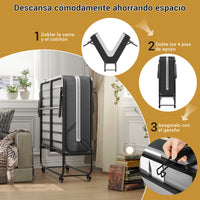 ES.SIKAIC Marco de cama Negro / Metal / Moderno PREVENTA Cama de invitados de metal resistente, plegable y duradera de 90 x 200 cm con colchón de espuma de 10 cm de grosor Sikaic Estructura de cama plegable 90-200cm negro