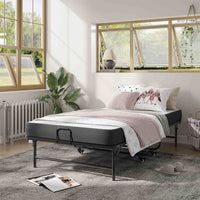 ES.SIKAIC Marco de cama Negro / Metal / Moderno PREVENTA Cama de invitados de metal resistente, plegable y duradera de 90 x 200 cm con colchón de espuma de 10 cm de grosor Sikaic Estructura de cama plegable 90-200cm negro
