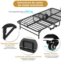 ES.SIKAIC Marco de cama Negro / Metal / Moderno PREVENTA Cama de invitados de metal resistente, plegable y duradera de 90 x 200 cm con colchón de espuma de 10 cm de grosor Sikaic Estructura de cama plegable 90-200cm negro