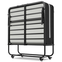 ES.SIKAIC Marco de cama Negro / Metal / Moderno PREVENTA Cama de invitados de metal resistente, plegable y duradera de 90 x 200 cm con colchón de espuma de 10 cm de grosor Sikaic Estructura de cama plegable 90-200cm negro