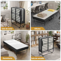 ES.SIKAIC Marco de cama Negro / Metal / Moderno PREVENTA Cama de invitados de metal resistente, plegable y duradera de 90 x 200 cm con colchón de espuma de 10 cm de grosor Sikaic Estructura de cama plegable 90-200cm negro
