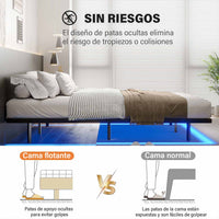 ES.SIKAIC Marco de cama PREVENTA Estructura de cama flotante con iluminación LED y láminas de metal, color negro, sin colchón