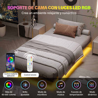 ES.SIKAIC Marco de cama PREVENTA Estructura de cama flotante con iluminación LED y láminas de metal, color negro, sin colchón