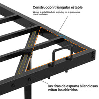 ES.SIKAIC Marco de cama PREVENTA Estructura de cama flotante con iluminación LED y láminas de metal, color negro, sin colchón