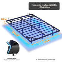 ES.SIKAIC Marco de cama PREVENTA Estructura de cama flotante con iluminación LED y láminas de metal, color negro, sin colchón