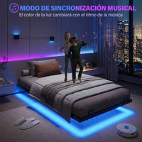 ES.SIKAIC Marco de cama PREVENTA Estructura de cama flotante con iluminación LED y láminas de metal, color negro, sin colchón