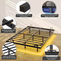 ES.SIKAIC Marco de cama PREVENTA Estructura de cama flotante con iluminación LED y láminas de metal, color negro, sin colchón