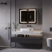 ES.SIKAIC Espejo Gabinete PREVENTA Mueble de baño con espejo de doble puerta con iluminación y enchufe, 3 temperaturas de color Blanco