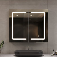 ES.SIKAIC Espejo Gabinete PREVENTA Mueble de baño con espejo de doble puerta con iluminación y enchufe, 3 temperaturas de color Blanco