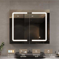 ES.SIKAIC Espejo Gabinete PREVENTA Mueble de baño con espejo de doble puerta con iluminación y enchufe, 3 temperaturas de color Blanco