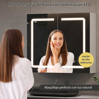 ES.SIKAIC Espejo Gabinete PREVENTA Mueble de baño con espejo de doble puerta con iluminación y enchufe, 3 temperaturas de color Blanco
