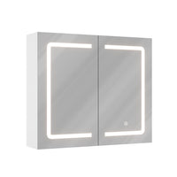 ES.SIKAIC Espejo Gabinete PREVENTA Mueble de baño con espejo de doble puerta con iluminación y enchufe, 3 temperaturas de color Blanco