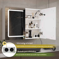 ES.SIKAIC Espejo Gabinete PREVENTA Mueble de baño con espejo de doble puerta con iluminación y enchufe, 3 temperaturas de color Blanco