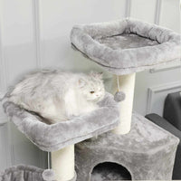 ES.SIKAIC Árboles para gatos Gris claro Blanco / Tejidos de felpa / Moderno Rascador grande para gatos con 2 miradores Gris claro Blanco