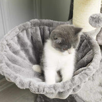 ES.SIKAIC Árboles para gatos Gris claro Blanco / Tejidos de felpa / Moderno Rascador grande para gatos con 2 miradores Gris claro Blanco