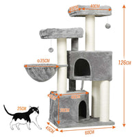 ES.SIKAIC Árboles para gatos Gris claro Blanco / Tejidos de felpa / Moderno Rascador grande para gatos con 2 miradores Gris claro Blanco