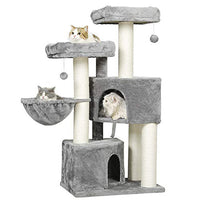 ES.SIKAIC Árboles para gatos Gris claro Blanco / Tejidos de felpa / Moderno Rascador grande para gatos con 2 miradores Gris claro Blanco