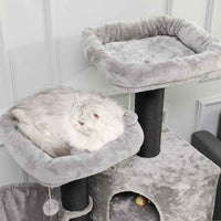 ES.SIKAIC Árboles para gatos Gris claro Negro / Tejidos de felpa / Moderno Rascador grande para gatos con 2 miradores Gris claro Negro