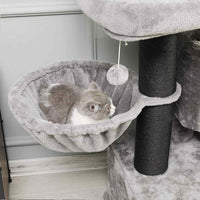 ES.SIKAIC Árboles para gatos Gris claro Negro / Tejidos de felpa / Moderno Rascador grande para gatos con 2 miradores Gris claro Negro