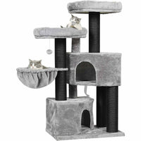 ES.SIKAIC Árboles para gatos Gris claro Negro / Tejidos de felpa / Moderno Rascador grande para gatos con 2 miradores Gris claro Negro
