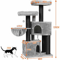 ES.SIKAIC Árboles para gatos Gris claro Negro / Tejidos de felpa / Moderno Rascador grande para gatos con 2 miradores Gris claro Negro