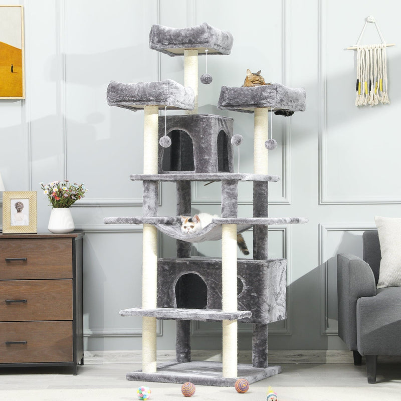ES.SIKAIC Árboles para gatos Gris claro / Madera de ingeniería / Moderno Rascador para gatos de 175 cm de alto con 3 grandes plataformas de observación, color gris claro