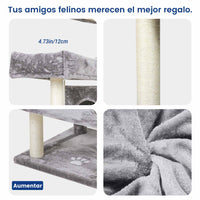 ES.SIKAIC Árboles para gatos Gris claro / Madera de ingeniería / Moderno Rascador para gatos de 175 cm de alto con 3 grandes plataformas de observación, color gris claro