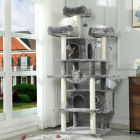 ES.SIKAIC Árboles para gatos Gris claro / Madera de ingeniería / Moderno Rascador para gatos de 175 cm de alto con 3 grandes plataformas de observación, color gris claro