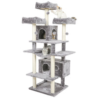 ES.SIKAIC Árboles para gatos Gris claro / Madera de ingeniería / Moderno Rascador para gatos de 175 cm de alto con 3 grandes plataformas de observación, color gris claro