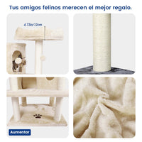 ES.SIKAIC Árboles para gatos Beige / Madera de ingeniería / Moderno Rascador para gatos de 175 cm de alto con 3 grandes plataformas de observación en color beige
