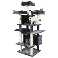 ES.SIKAIC Árboles para gatos Gris oscuro / Madera de ingeniería / Moderno Rascador para gatos de 175 cm de alto con 3 grandes plataformas de observación en gris oscuro