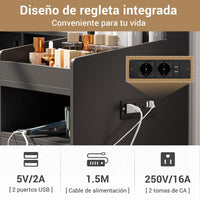 ES.SIKAIC Tocador de maquillaje Negro / Madera de ingeniería / Moderno Tocador con espejo e iluminación en 3 colores, estación de carga y 3 compartimentos de almacenamiento en color Negro