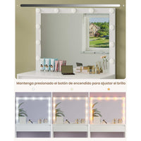 ES.SIKAIC Tocadores Blanco / Madera de ingeniería / Moderno Tocador con Espejo Grande e Iluminación Ajustable y Cajón con Divisores Ajustables Blanco