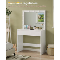 ES.SIKAIC Tocadores Blanco / Madera de ingeniería / Moderno Tocador con Espejo Grande e Iluminación Ajustable y Cajón con Divisores Ajustables Blanco