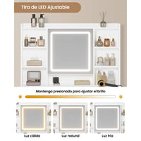 ES.SIKAIC Tocadores Blanco / Madera de ingeniería / Moderno Tocador con Espejo y Iluminación LED en Brillo Ajustable 5 Cajones Enchufes y Estantes Ajustables Blanco