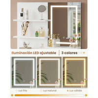 ES.SIKAIC Tocadores Blanco / Madera de ingeniería / Moderno Tocador con Espejo y Luz LED en 3 Colores y Cajón Grande y Estantes Ajustables Blanco