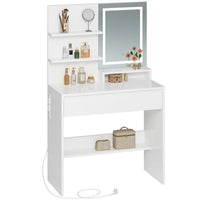 ES.SIKAIC Tocadores Blanco / Madera de ingeniería / Moderno Tocador con Espejo y Luz LED en 3 Colores y Cajón Grande y Estantes Ajustables Blanco