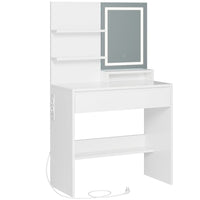 ES.SIKAIC Tocadores Blanco / Madera de ingeniería / Moderno Tocador con Espejo y Luz LED en 3 Colores y Cajón Grande y Estantes Ajustables Blanco