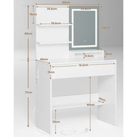 ES.SIKAIC Tocadores Blanco / Madera de ingeniería / Moderno Tocador con Espejo y Luz LED en 3 Colores y Cajón Grande y Estantes Ajustables Blanco