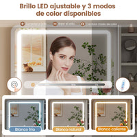 ES.SIKAIC Tocador de maquillaje Blanco / Madera de ingeniería / Moderno Tocador de Maquillaje con Iluminación y Espejo 3 Cajones, 3 Estantes y 1 Armario con Puerta Blanco