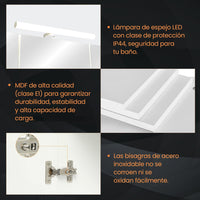 ES.SIKAIC Espejo Gabinete Blanco / Madera de ingeniería / Moderno Tres Puertas Armario con Espejo para Baño con Iluminación LED Enchufe y Interruptor de Luz Blanco