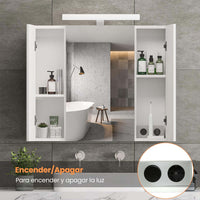 ES.SIKAIC Espejo Gabinete Blanco / Madera de ingeniería / Moderno Tres Puertas Armario con Espejo para Baño con Iluminación LED Enchufe y Interruptor de Luz Blanco