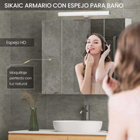 ES.SIKAIC Espejo Gabinete Blanco / Madera de ingeniería / Moderno Tres Puertas Armario con Espejo para Baño con Iluminación LED Enchufe y Interruptor de Luz Blanco